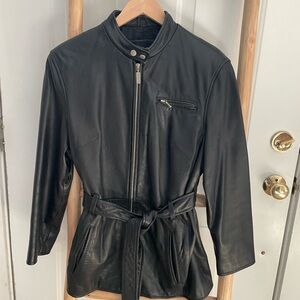 Kenneth Cole Women's Black Leather Belted Jacket